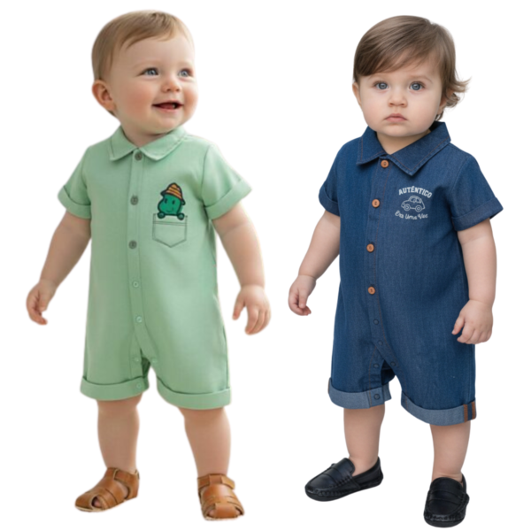 macacão romper camisa jeans linho