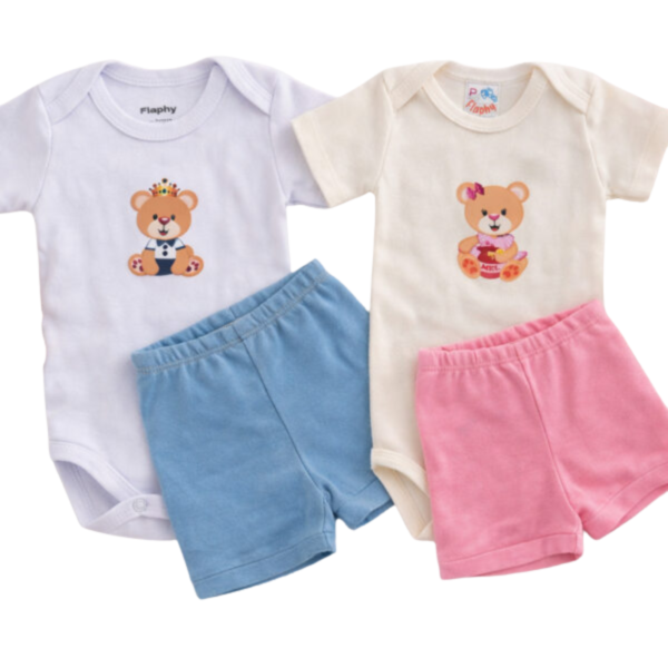 kit body manga curta estampado + short