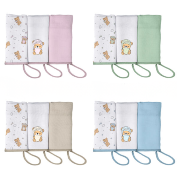 kit 3 pano de boca com prendedor de chupeta